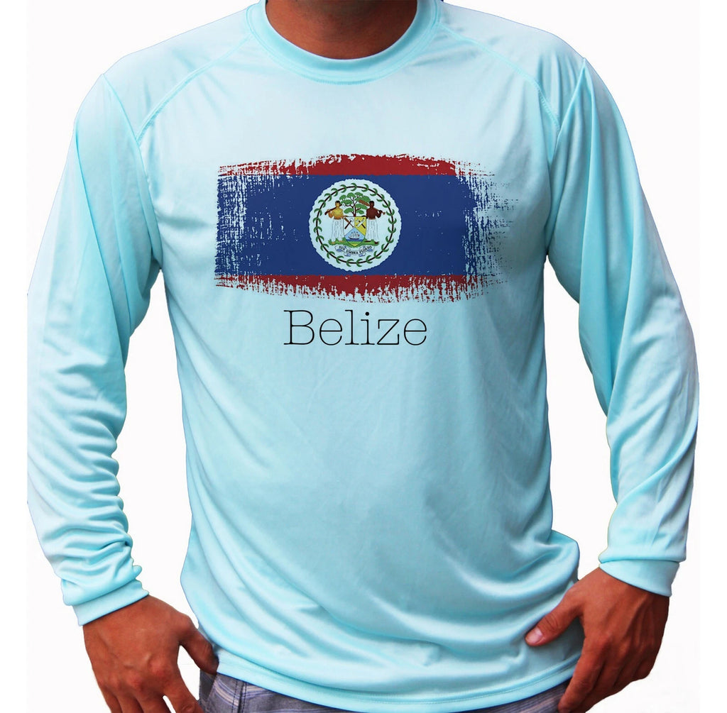 Belize Flag Beach Fishing Boat Sport Long Sleeve UPF 30 T-Shirt UV Protection