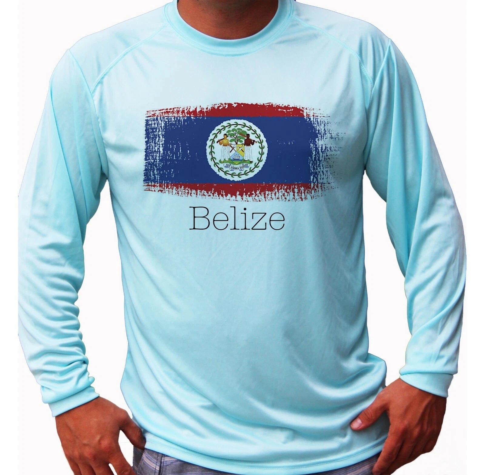 Belize Flag Beach Fishing Boat Sport Long Sleeve UPF 30 T-Shirt UV Protection