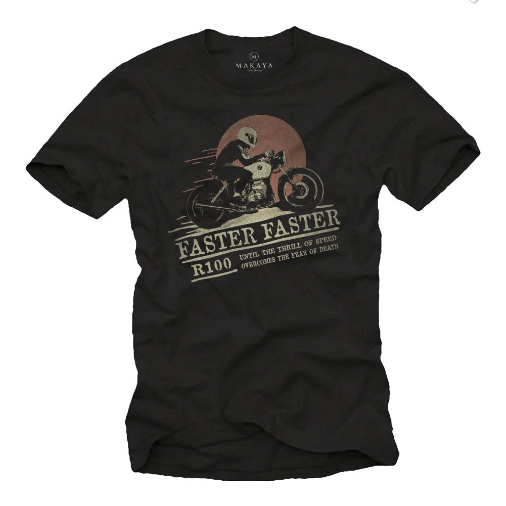 CUSTOM BIKER MENS T SHIRT WITH R100 MOTORCYCLE - SHORT SLEEVE CAFE RACER TEE
