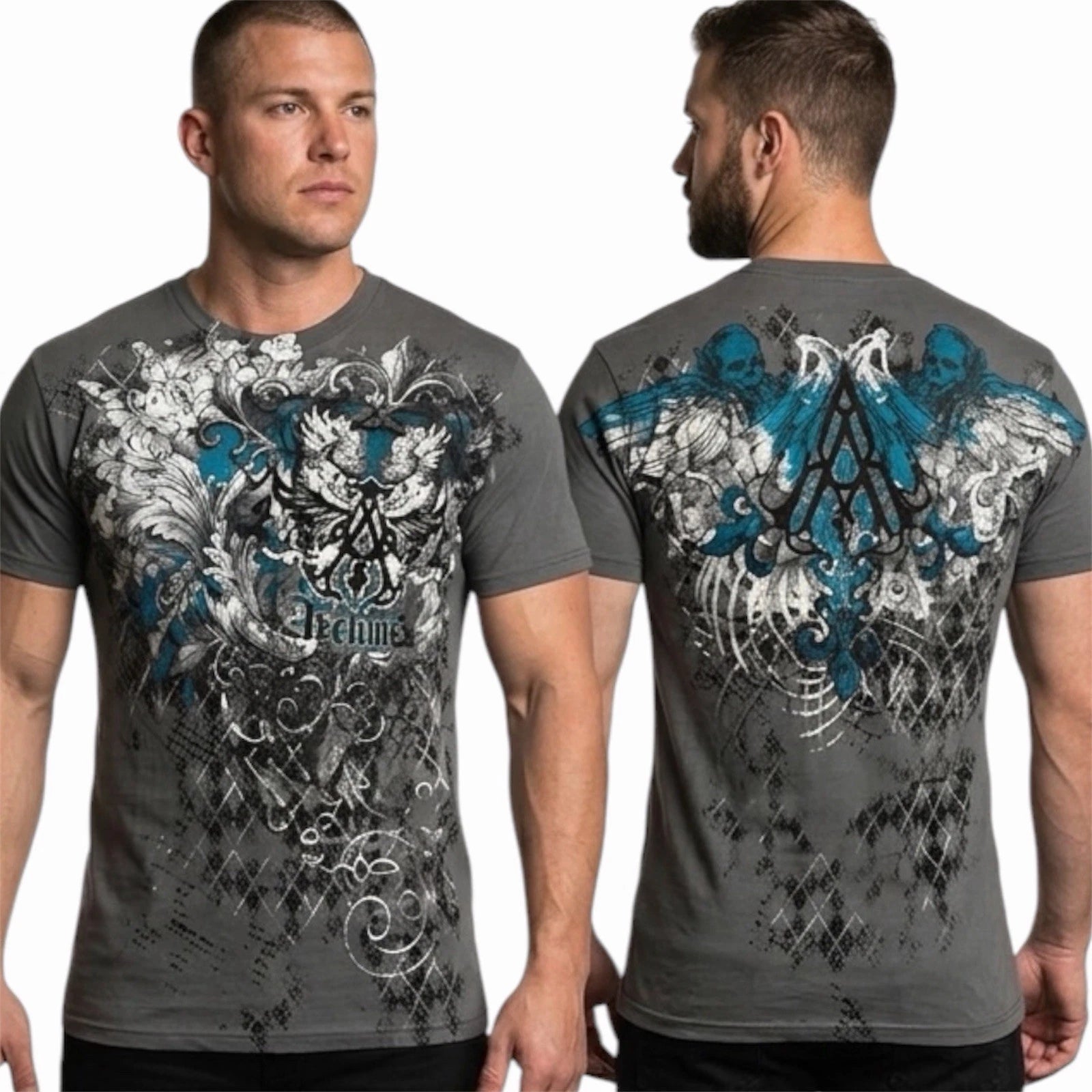 ARCHAIC by AFFLICTION Charcoal QUILTED Short Sleeve Slim Fit Y2K T-shirt NWT