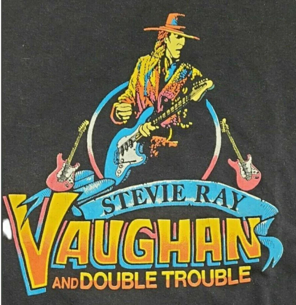 RARE Stevie Ray Vaughan Vintage Double Trouble 1986 Short Black T-shirt S-5XL