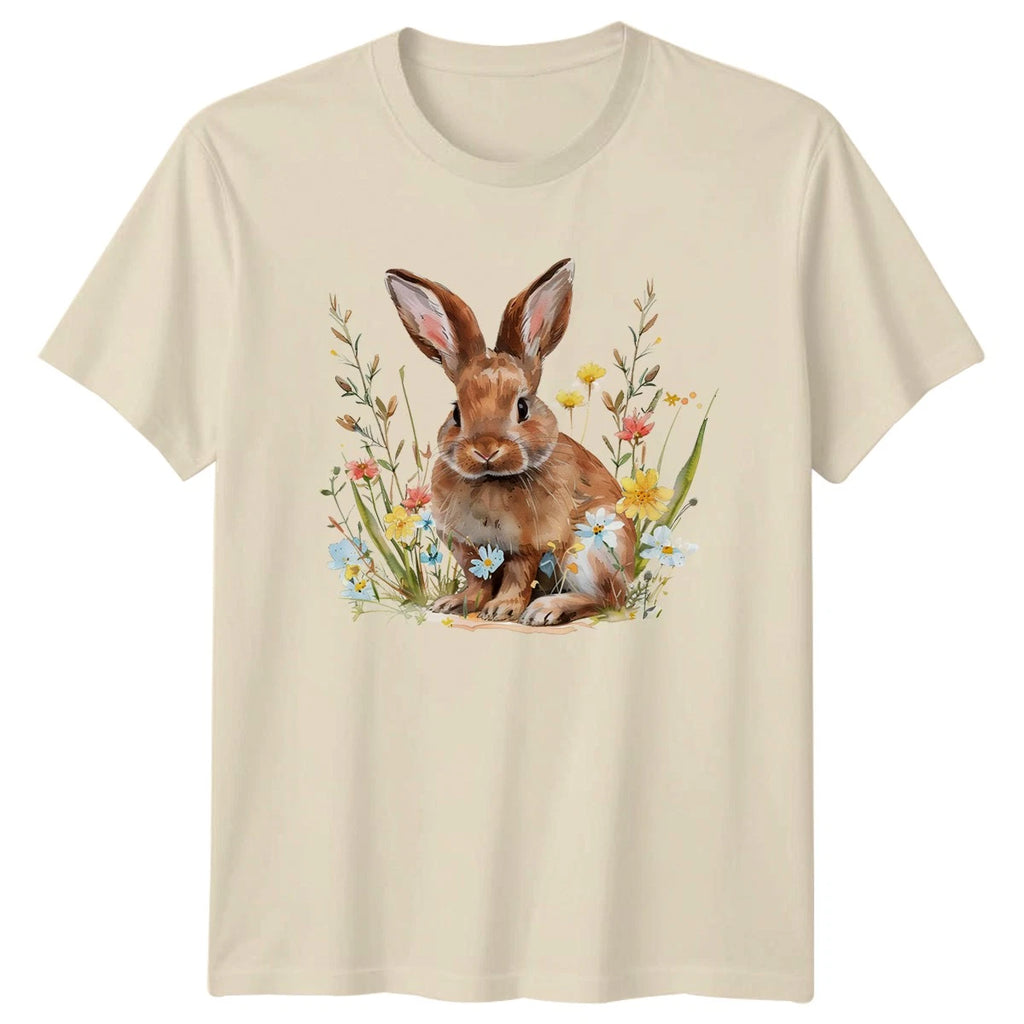 Watercolor Rabbit Wildlife Meadow Flower Womens T-Shirt Hare Easter Gift For Her