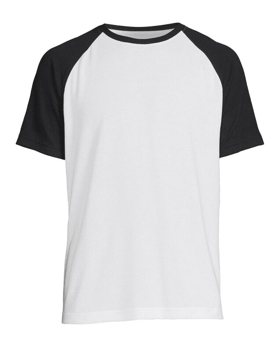 NWT George Mens M White/Black Raglan Short Sleeve T- Shirt Soft Moisture Wicking