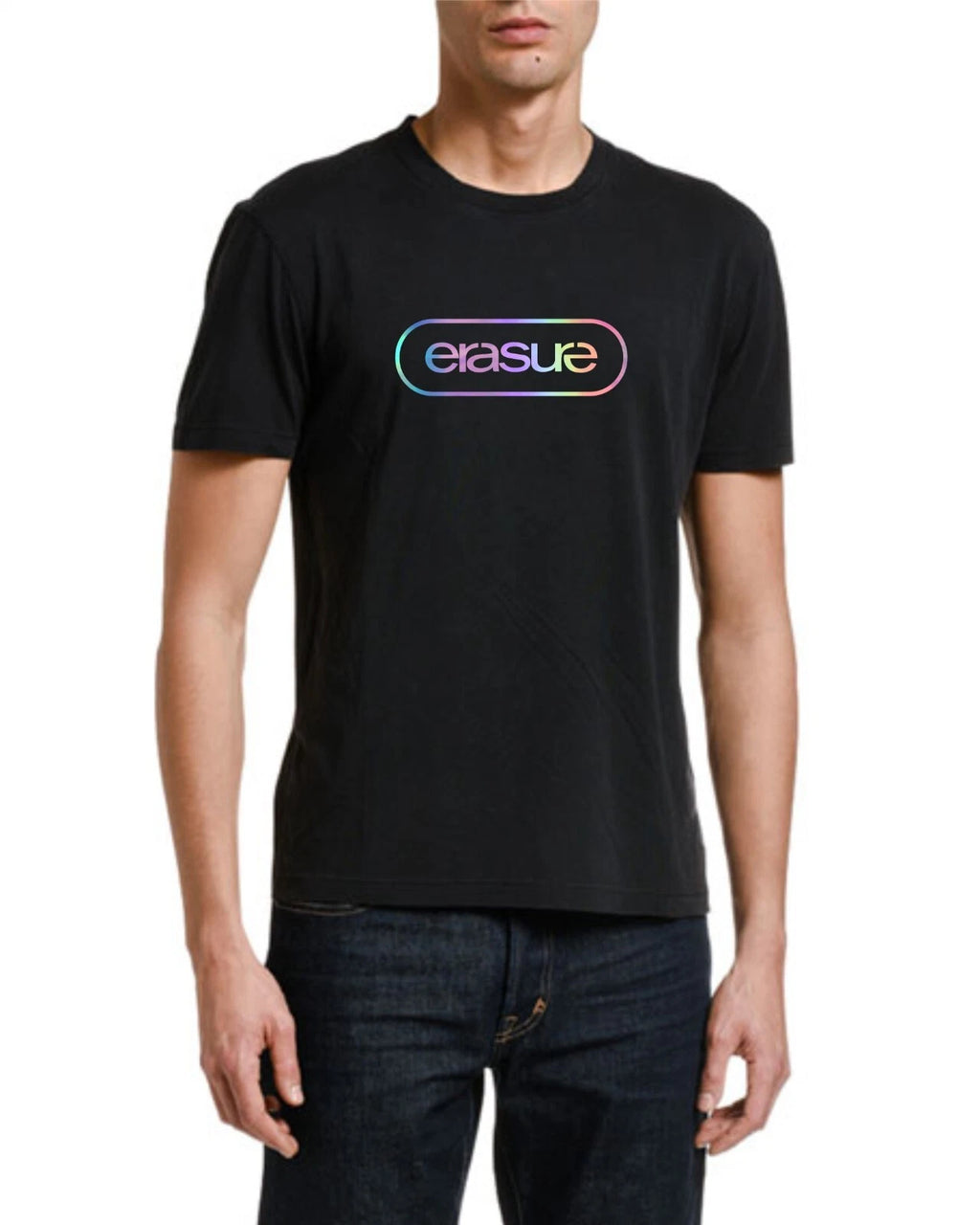 ERASURE band T- SHIRT(black) rainbow holographic(great for concert tee shirt)