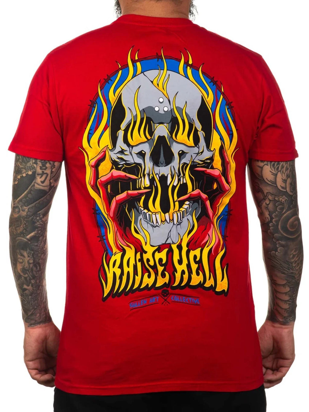 Sullen Men's Raise Hell Short Sleeve Premium T-shirt Skull in Flames Tattoo Tee