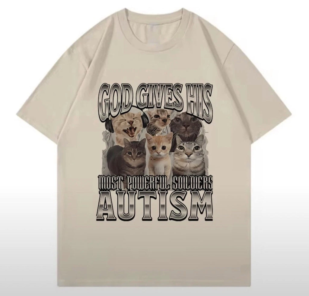 God Gives His Most Powerful Soldiers Autism Cat T-Shirt Graphic Tee Y2K Style