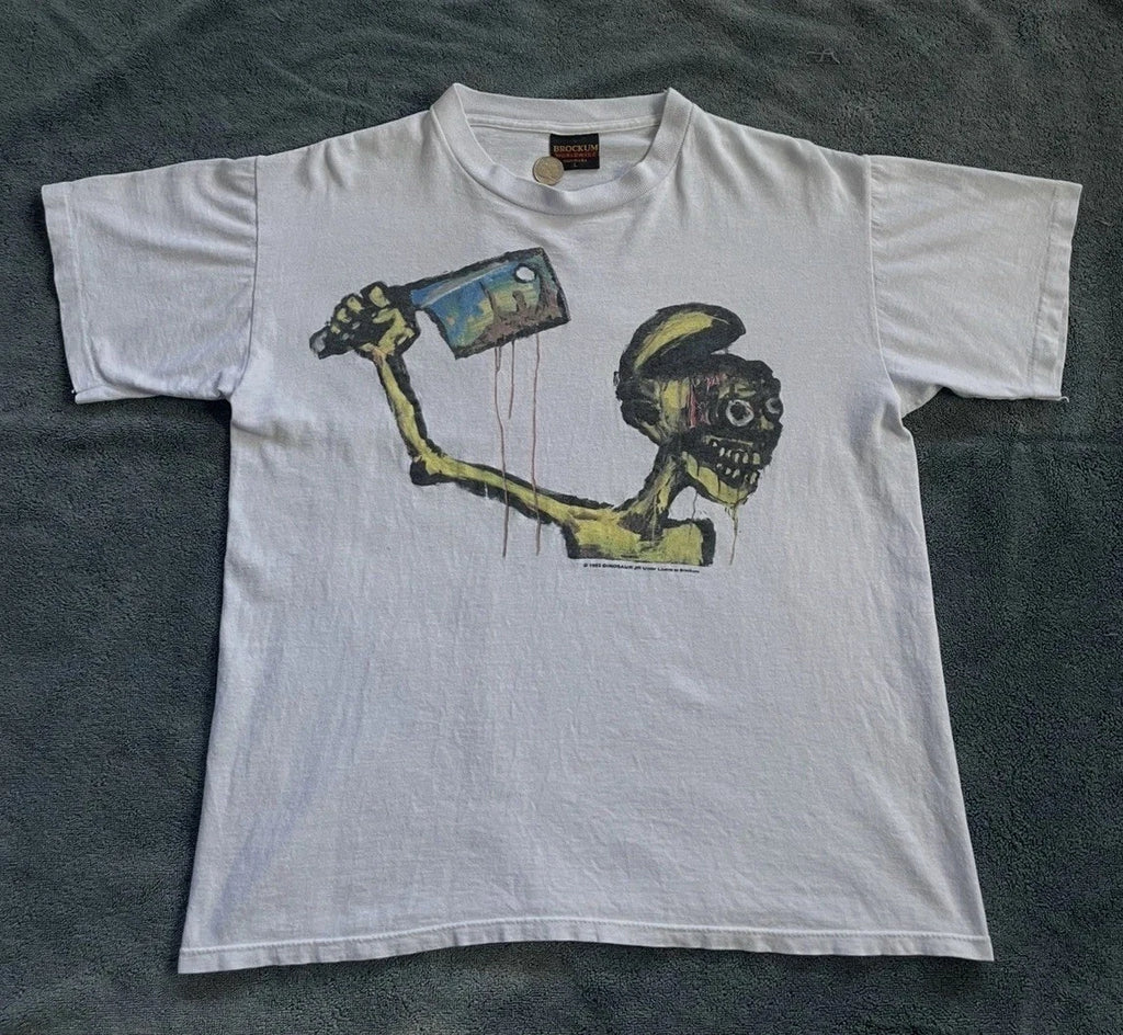 Dinosaur Jr Vintage 90s White Tee L USA Made “START CHOPPING” Brockum Worldwide