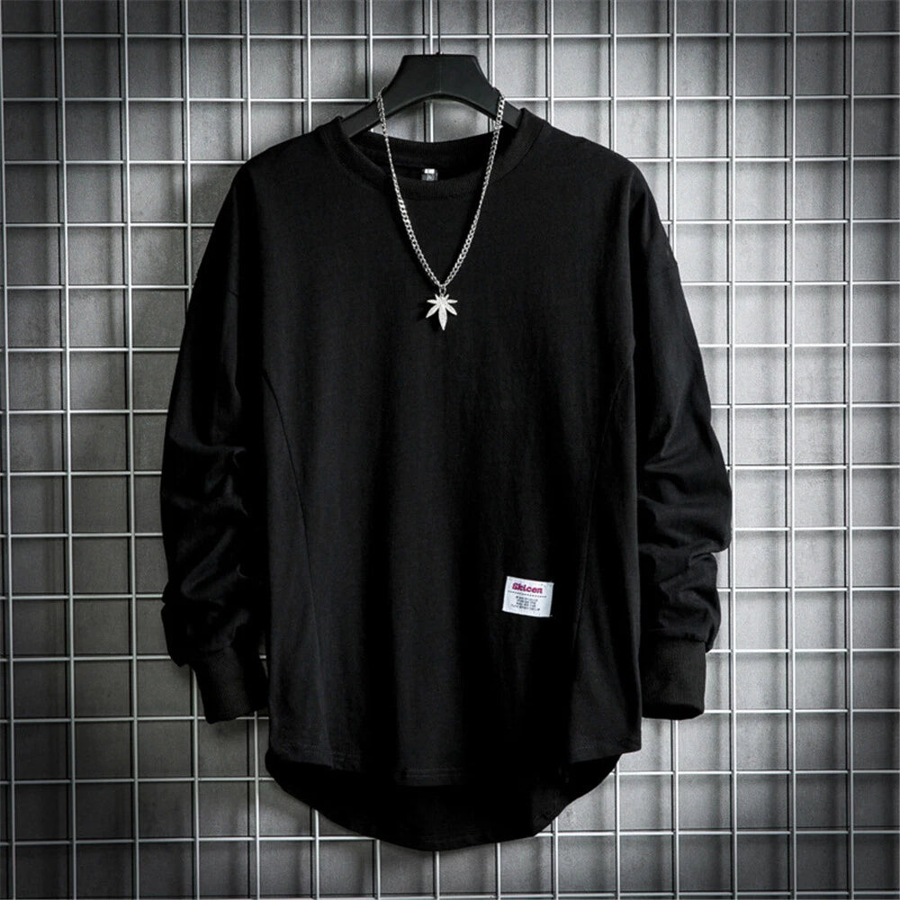 Men's Casual Baggy Long Sleeve Shirt Sports Round Neck Fashion T-Shirt