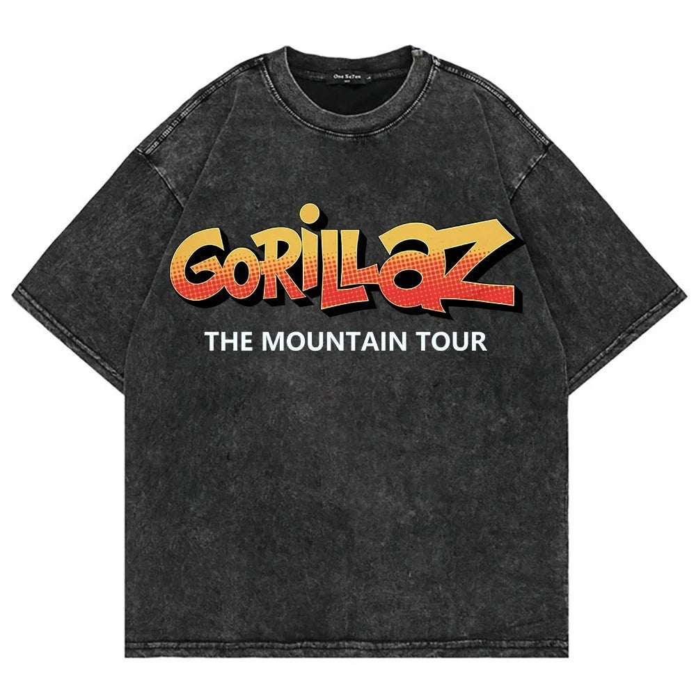 Gorillaz The Mountain Washed Cotton T-Shirts Gorillaz Unisex The Mountain Tour
