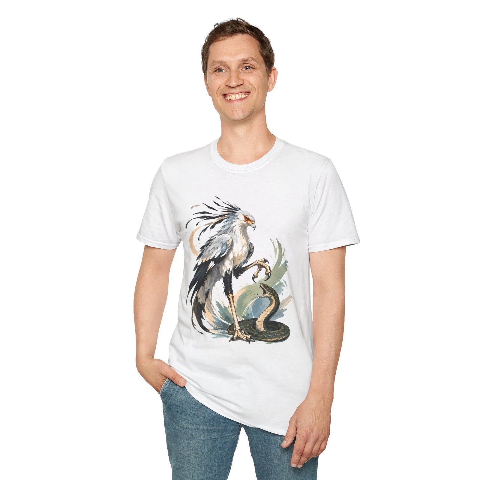 Secretary Bird Reptile Nature Fierce Wildlife Animal Unisex Softstyle T-Shirt