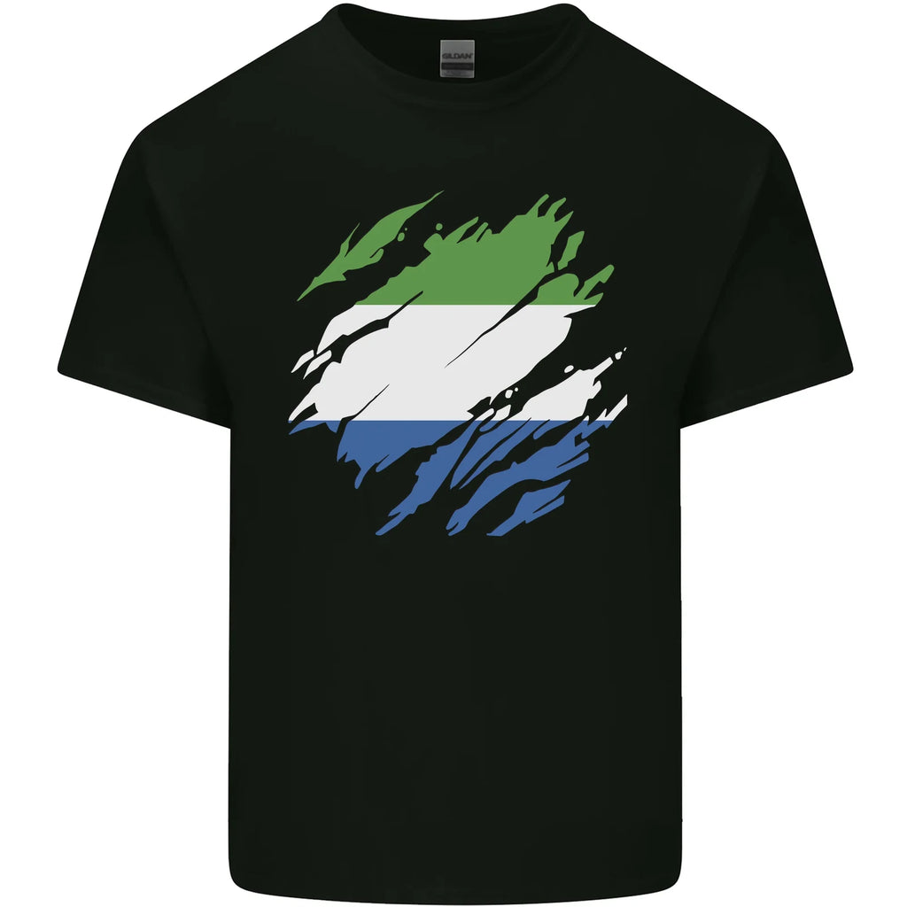 Torn Sierra Leone Flag Leonian Day Football Mens Cotton T-Shirt Tee Top