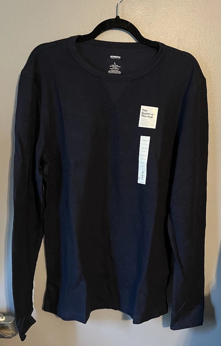Sonoma Men’s Large Navy Blue Crewneck Shirt Long Sleeve Double Knit Soft New