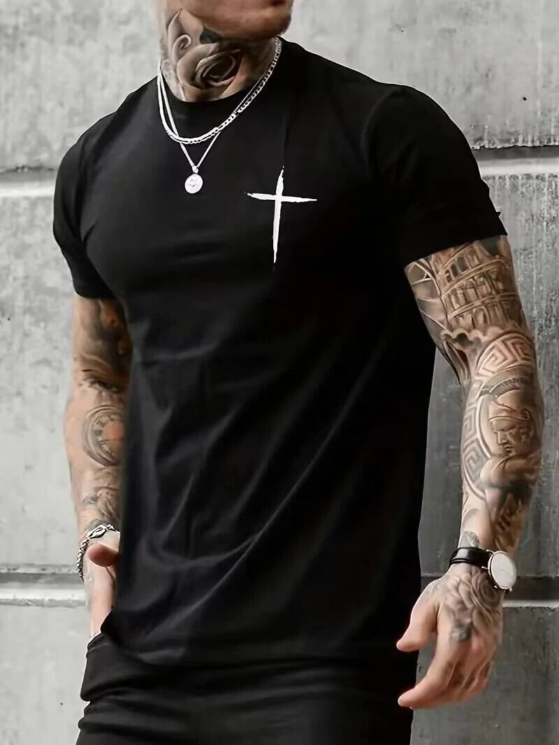 T Shirt Cross of Nails Graphic Print Black Casual Short Sleeve Fashion Men's Tee