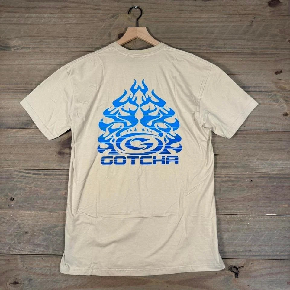 Deadstock Vintage Y2K 2000s Gotcha Blue Flames Surf Wear T-Shirt