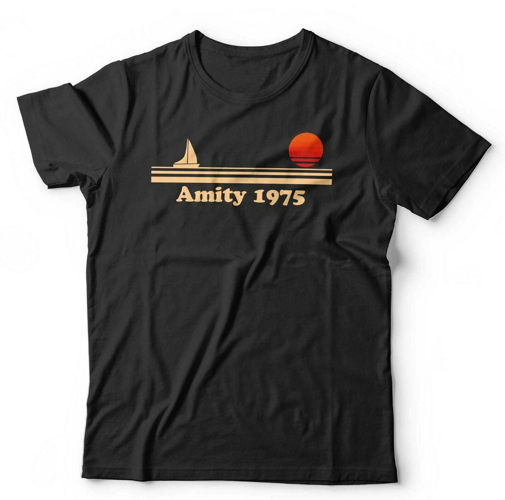 Jaws Tshirt Amity 1975 Unisex Shark Retro Vintage 70s Horror Film Quint