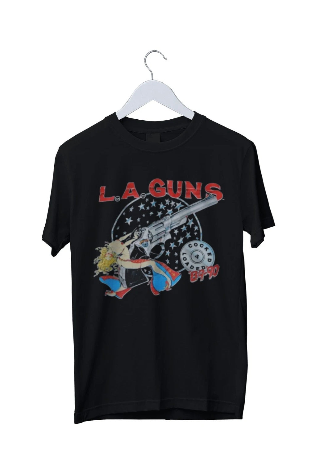 Vintage LA GUNS 1989 COCKED LOADED Tour Graphic T-Shirt Mens S M L XL 2 3 4 XL