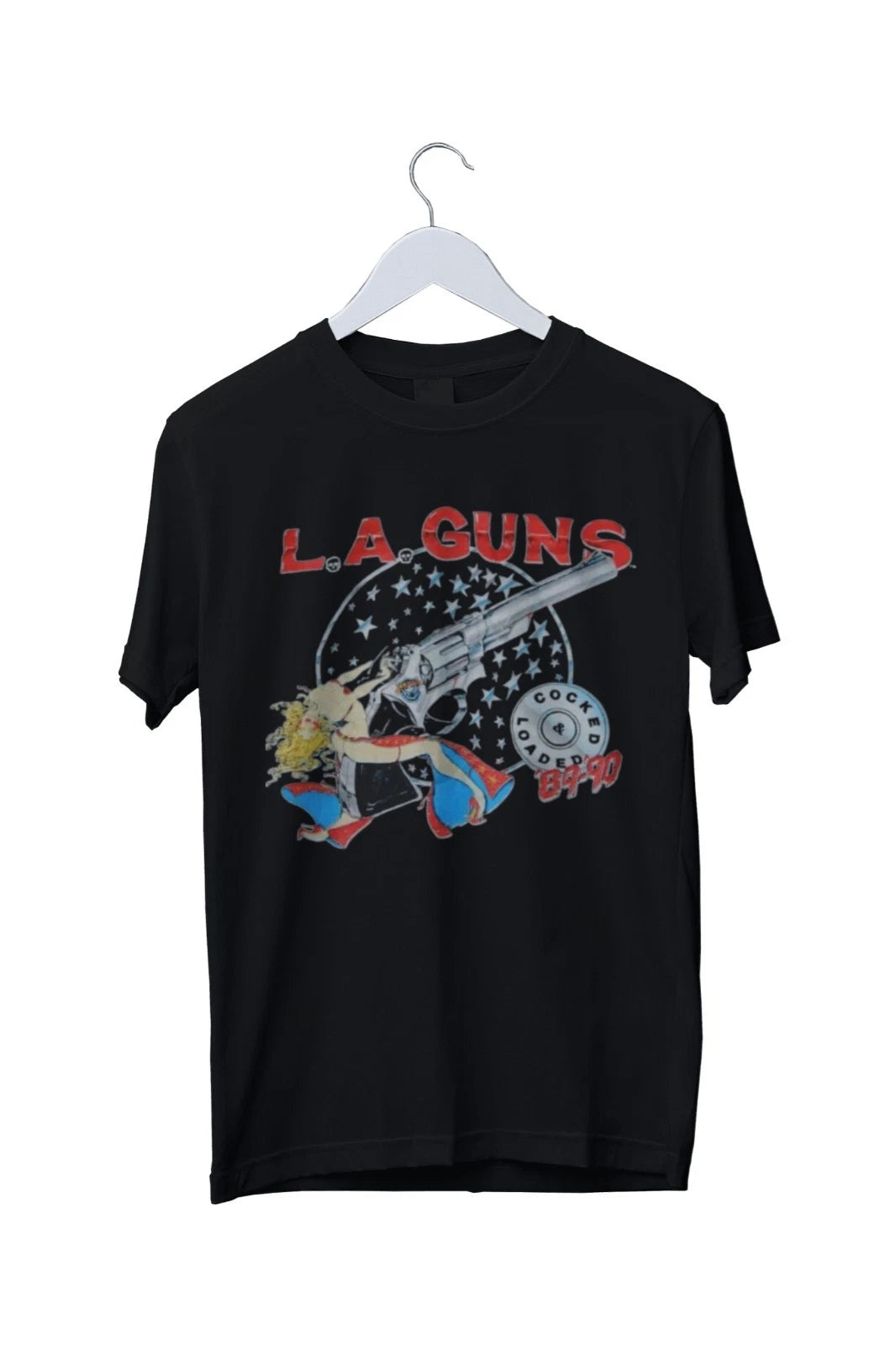 Vintage LA GUNS 1989 COCKED LOADED Tour Graphic T-Shirt Mens S M L XL 2 3 4 XL