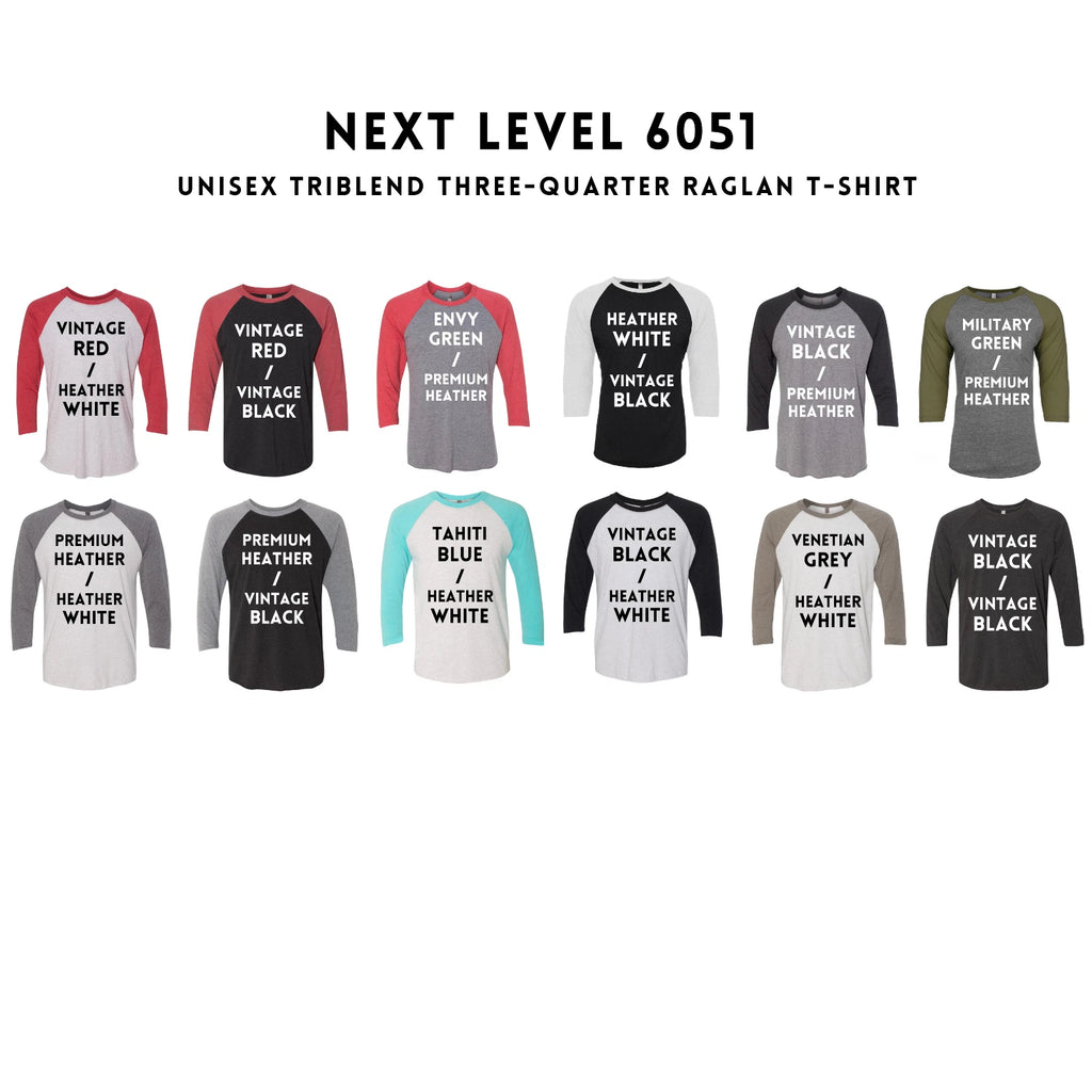 Next Level Triblend Three-Quarter Raglan T-Shirt 6051 S-2XL Baseball Shirt