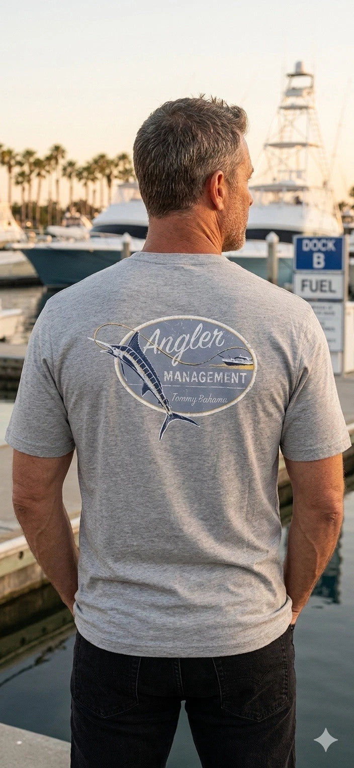 $45 TOMMY BAHAMA Heather Grey ANGLER MANAGEMENT Relaxed Fit Short Sleeve T-shirt