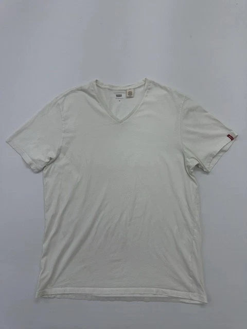 LEVI'S Men White V-Neck T-Shirt Size XL 100% Cotton Jersey Excellent