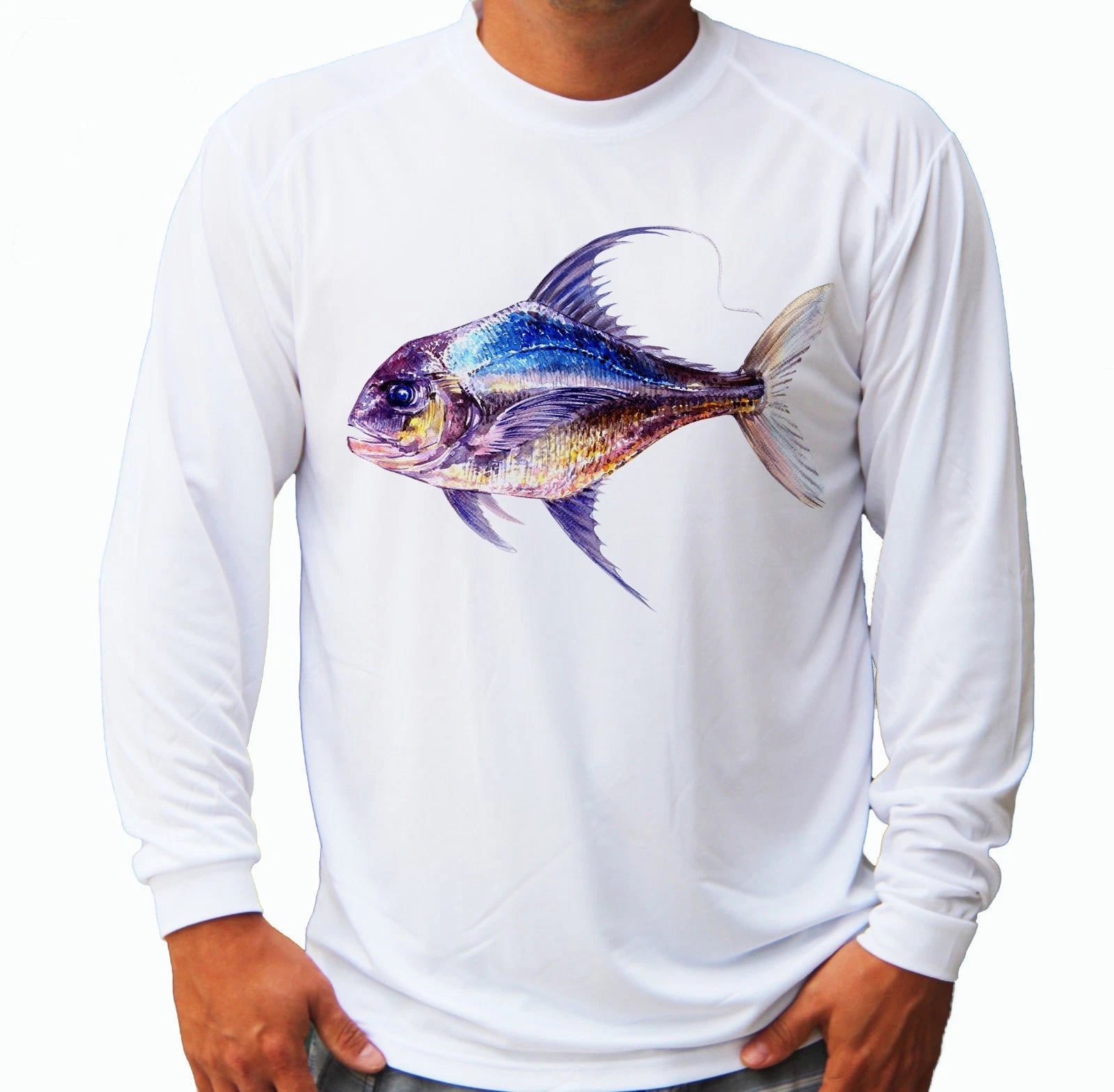 Fish Fishermen Long Sleeve UPF 30 T-Shirt Fishing Boat Beach Sport UV Protection