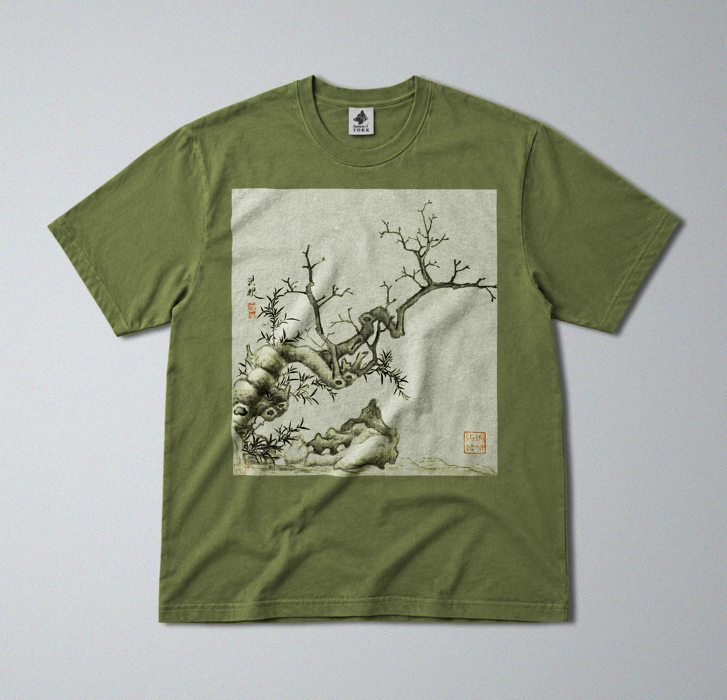 100% Cotton Tee - Regular Fit - Unisex - Chinese Botanical Print - Winter Scene