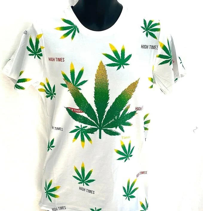 Mens retro urban t shirt, bling weed, leaf rhinestone white teeshirt