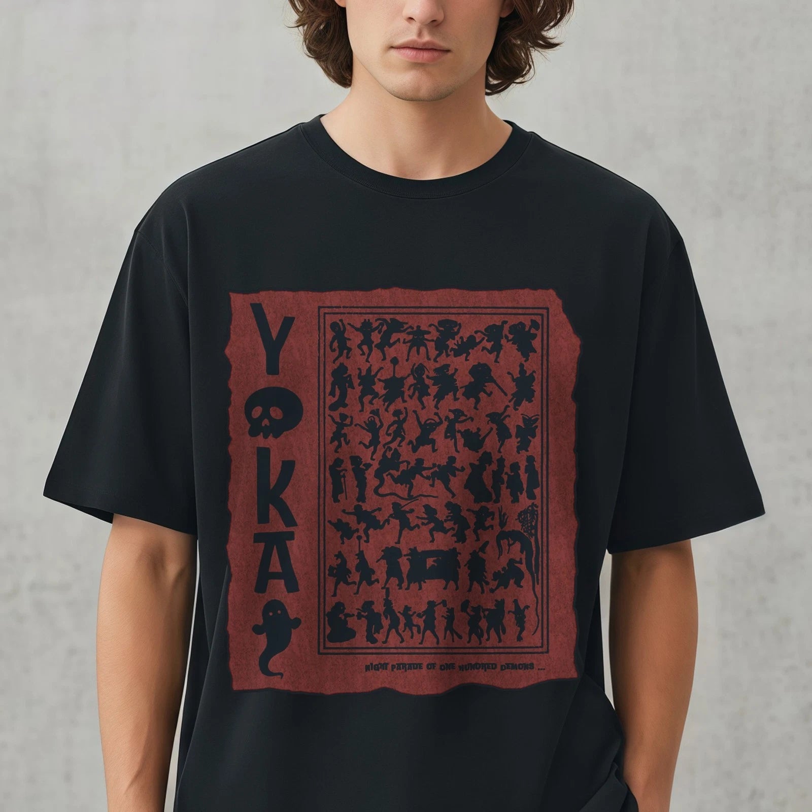 Yokai Anime T-shirt Night Parade of 100 Demons Japanese Ukiyoe Shadow Art Gothic