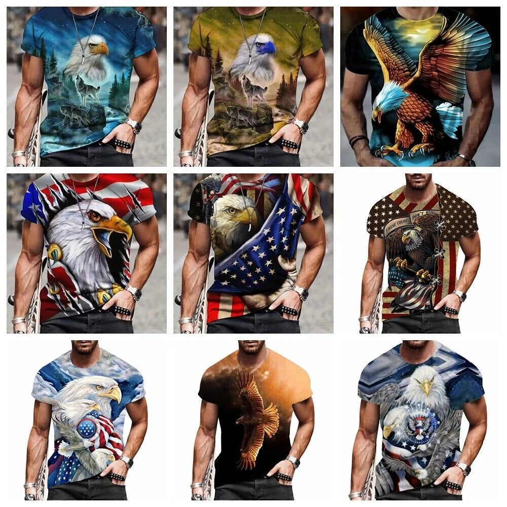T Shirt Men's American Bald Eagle Graphic Casual Fashion Short Sleeve Streetwear