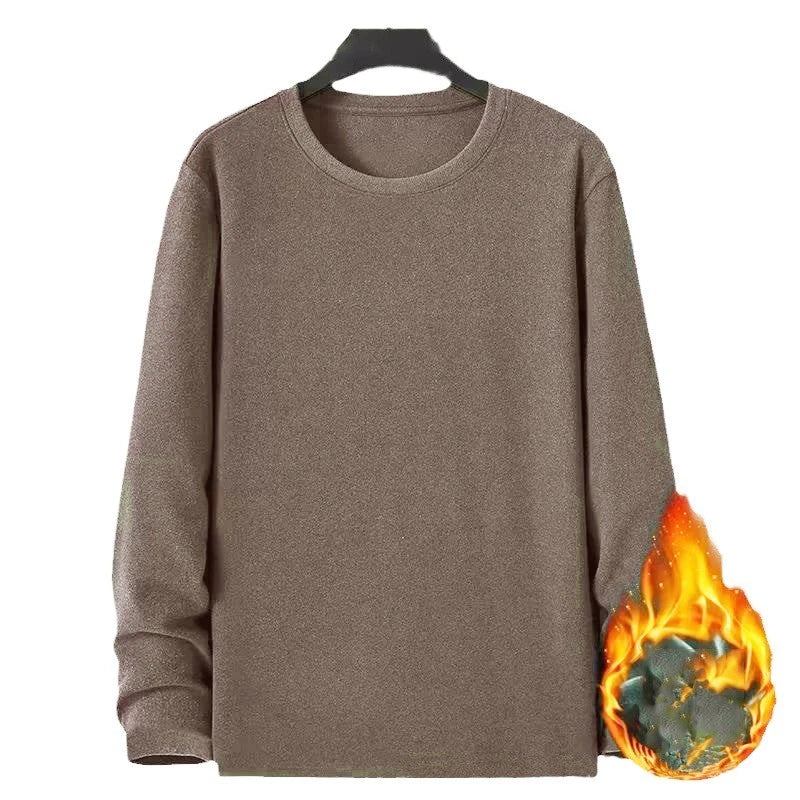 Mens Casual Velvet Round Neck Long Sleeved Loose Top Suitable for Travel Use