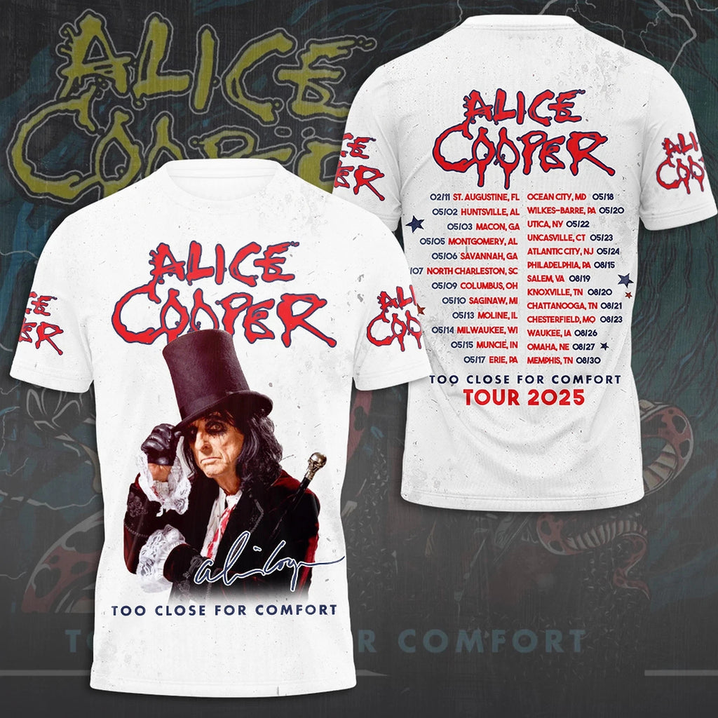 HOT!!! Alice Cooper 3D T-Shirt Too Close for Comfort 2025 Fan Tee Rock M704