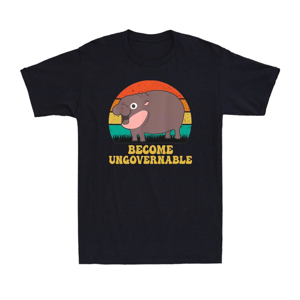 Become Ungovernable Funny Baby Hippo Moo Deng Funny Saying Vintage Men's T-Shirt