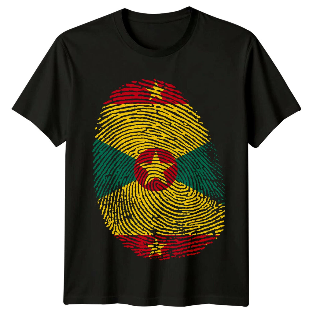 Grenada Flag Fingerprint Travel Mens T-Shirt Island Pride Tee