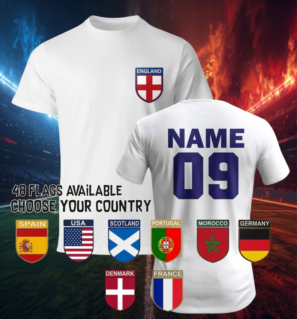 Personalised Football T-Shirt Custom Name & Number Shirt - Sports Lover Gift Tee