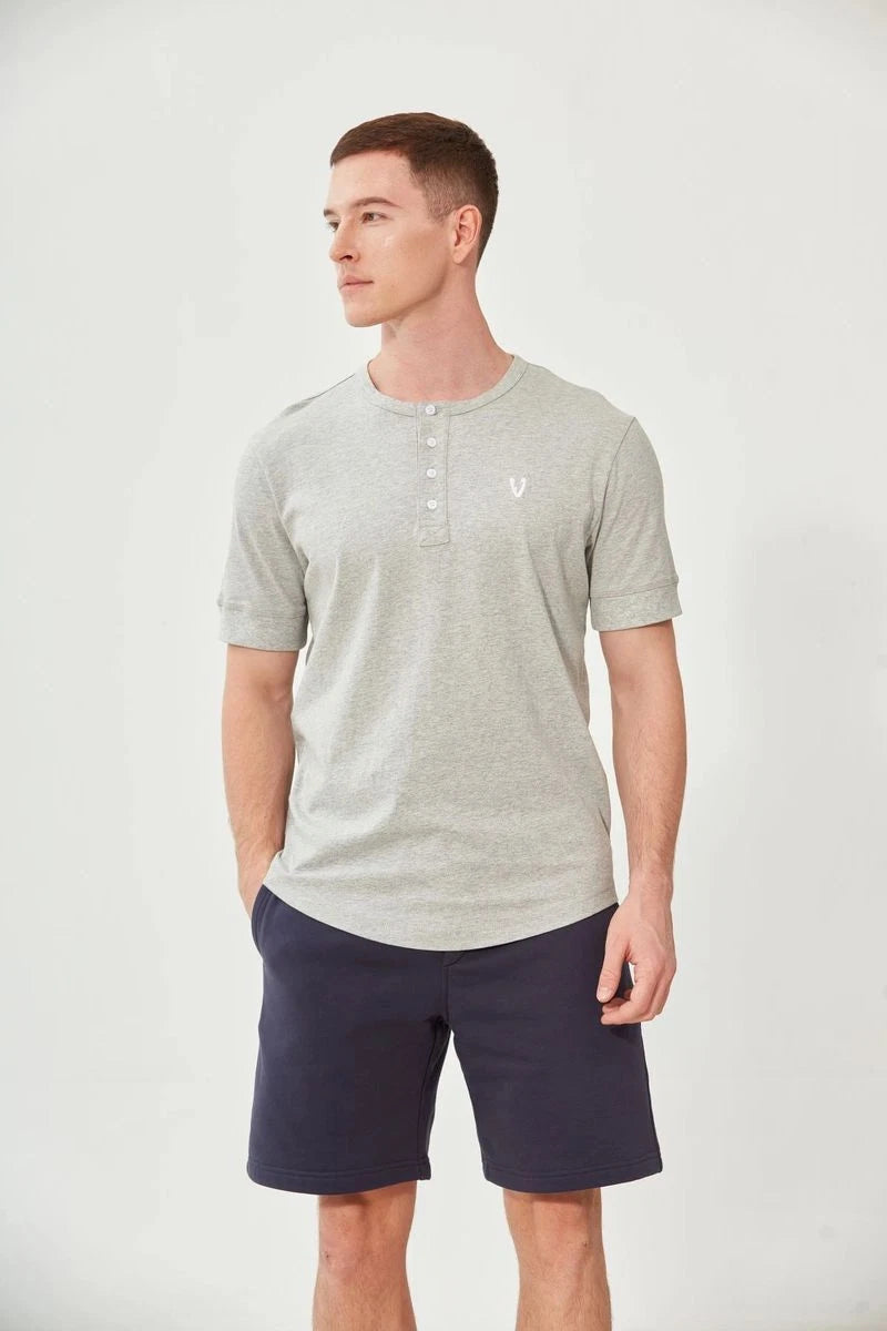 VarietyAthletics Mens Soft  Cotton Elastic Sleeve Cuff Henley T-Shirt