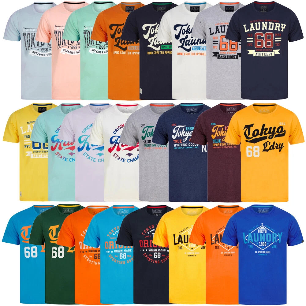 Tokyo Laundry Men's T-Shirt Vintage Retro Graphic Logo Print Cotton Jersey Top