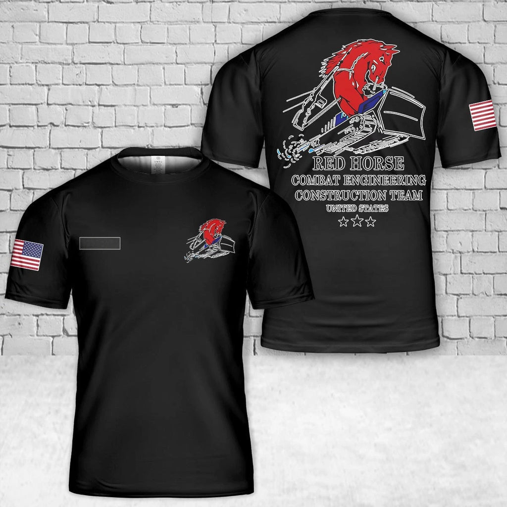 Custom Name USAF RED HORSE T-Shirt US Air Force Combat Engineering Construction