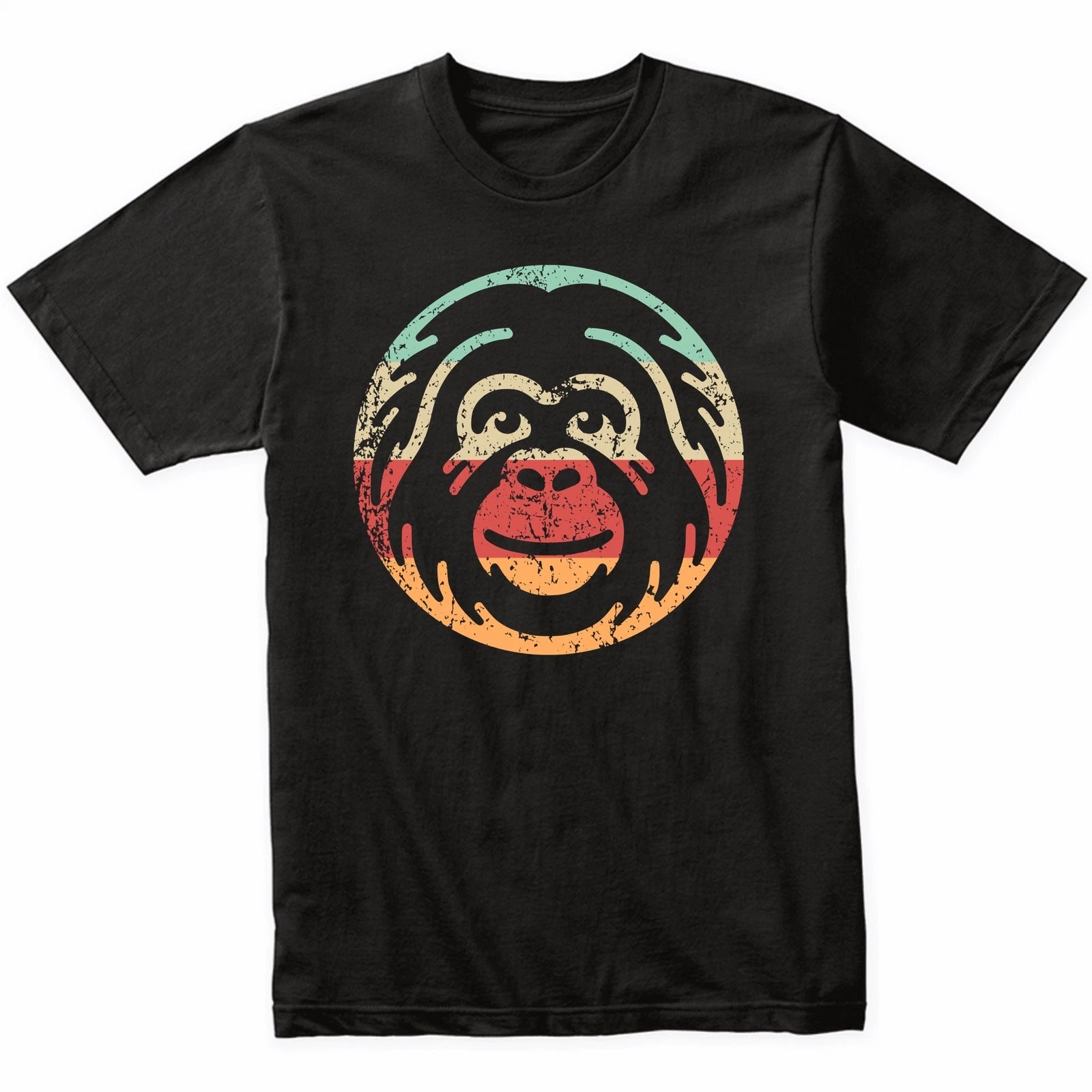 Retro Orangutan Face Ape Vintage Style Wild Animal T-Shirt (Retro Colors)