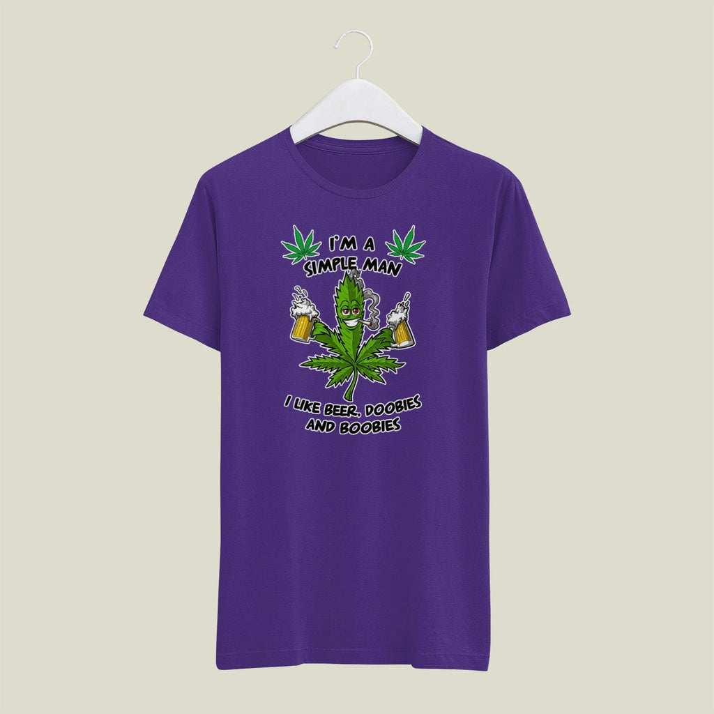 Purple MEDIUM Mens T Shirt Gildan  Simple Man Beer Doobies Boobies 420 Weed