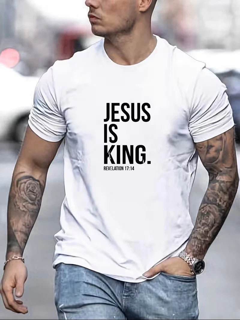 Men's Jesus Is King T Shirt Revelation 17:14 Bible Verse Christian Casual Tee