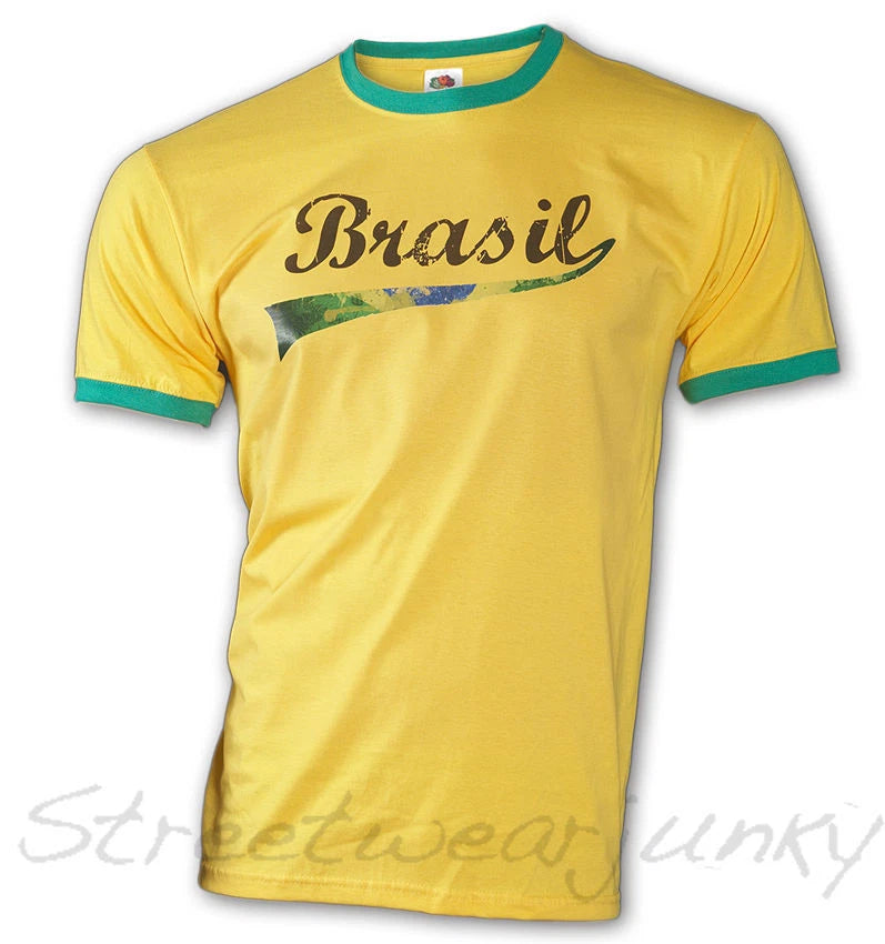★World Cup Soccer T-Shirt Retro Jersey Brazil Championship Brazil Soccer S-XXL★