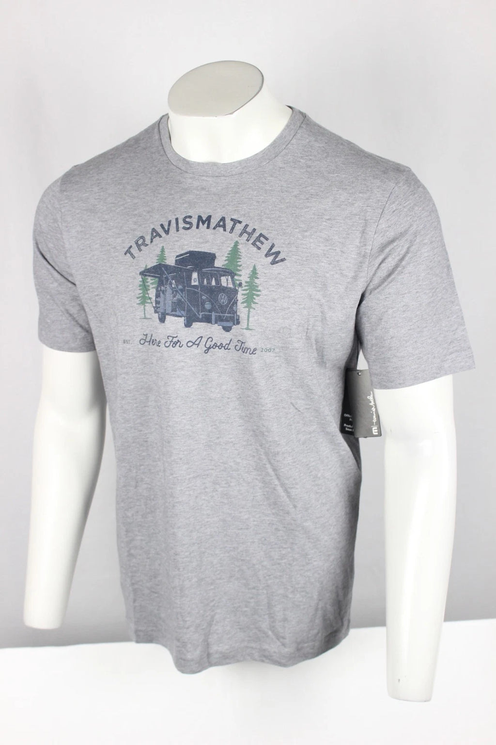 Travis Mathew Men's Coal Walk Shirt VW Here for a Good Time Short Sleeve L Large