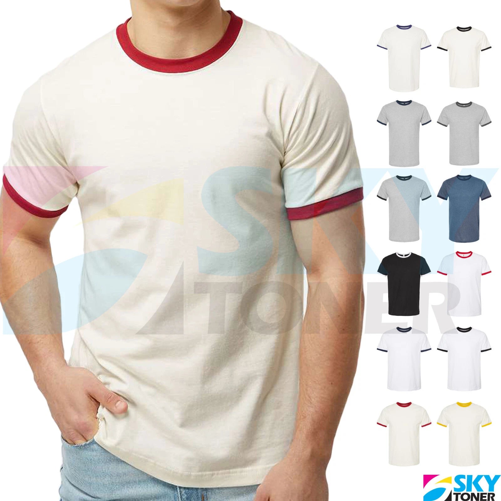 Fine Jersey Ringer Men's T-Shirt Retro Classic Style Plain Basic Tee Tultex 246