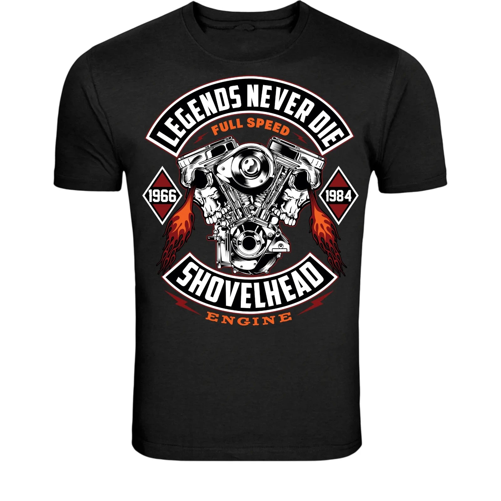 Legends Never Die Shovelhead Engine T-Shirt - Vintage Biker