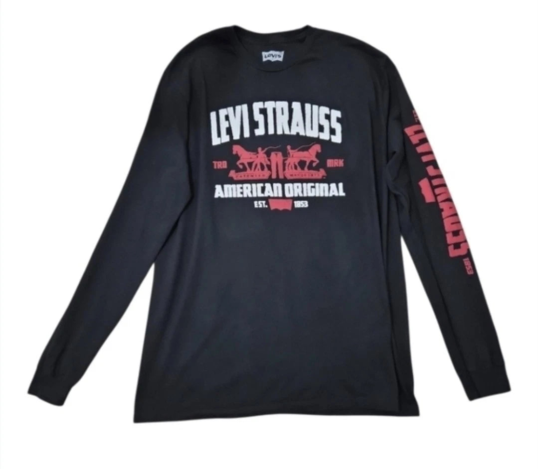 Levi’s Black Long Sleeve Graphic Logo T-Shirt Men’s Large Streetwear Cotton Tee