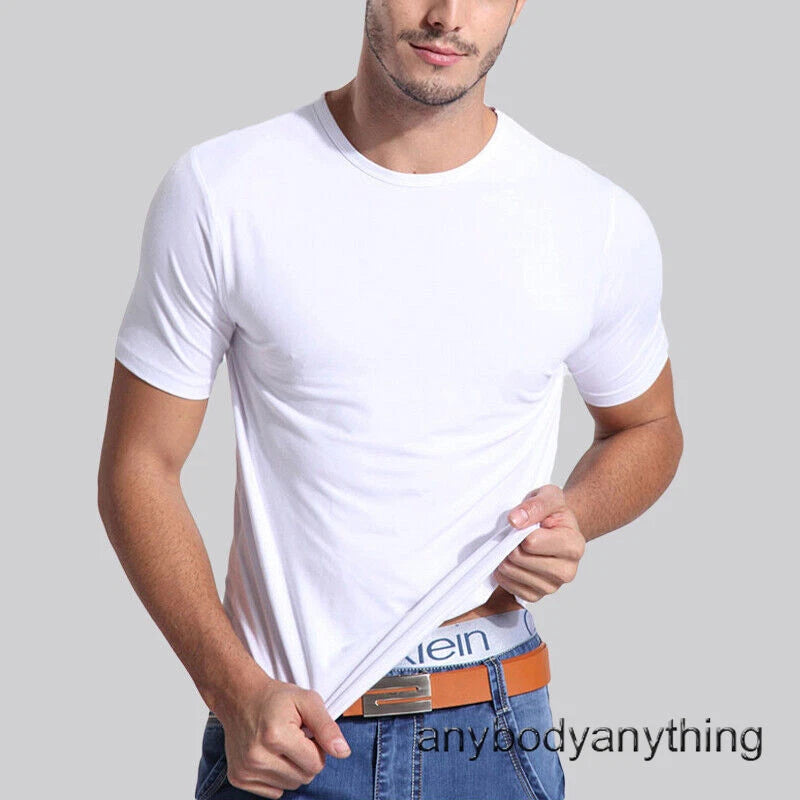 Soft Men's Shirt Bamboo Fiber Short Sleeve V & Crew Neck Tops Tee US Size L-4XL