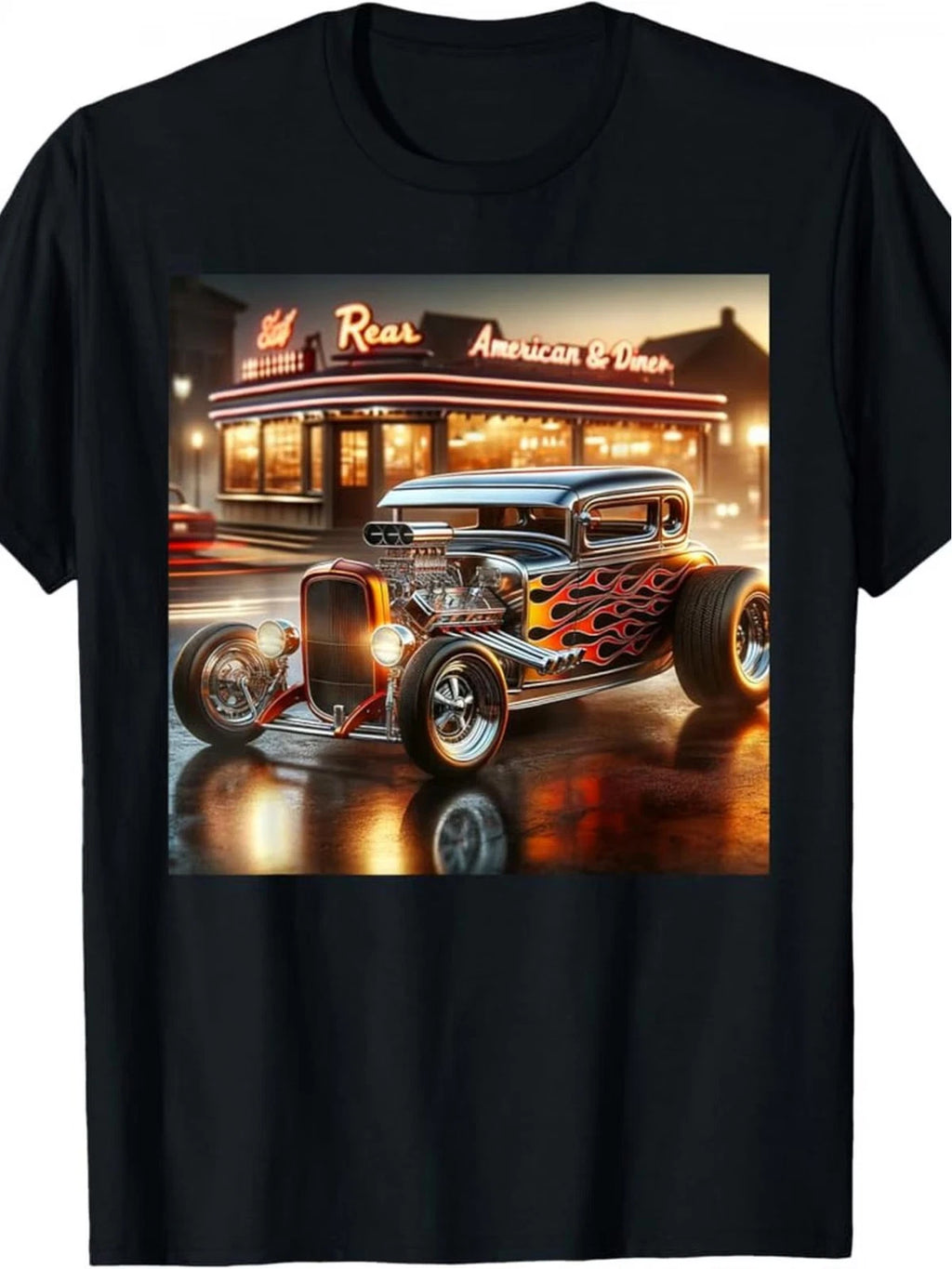Men's Vintage Hot Rod Graphic T-Shirt - 100% Cotton Crew Neck Retro Muscle Car &