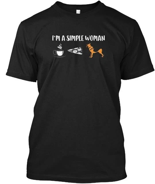 I'm A Simple Woman Coffee Pizza German Shepherd Dog T-Shirt Made in USA S to 5XL