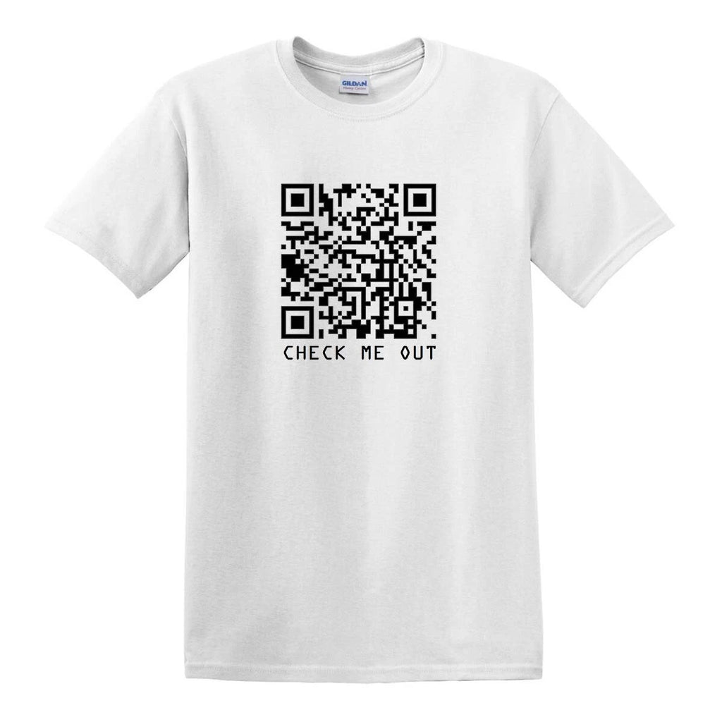 CUSTOM PERSONALIZED CUSTOMIZED QR CODE CHECK ME OUT TEXT TEE T-SHIRT
