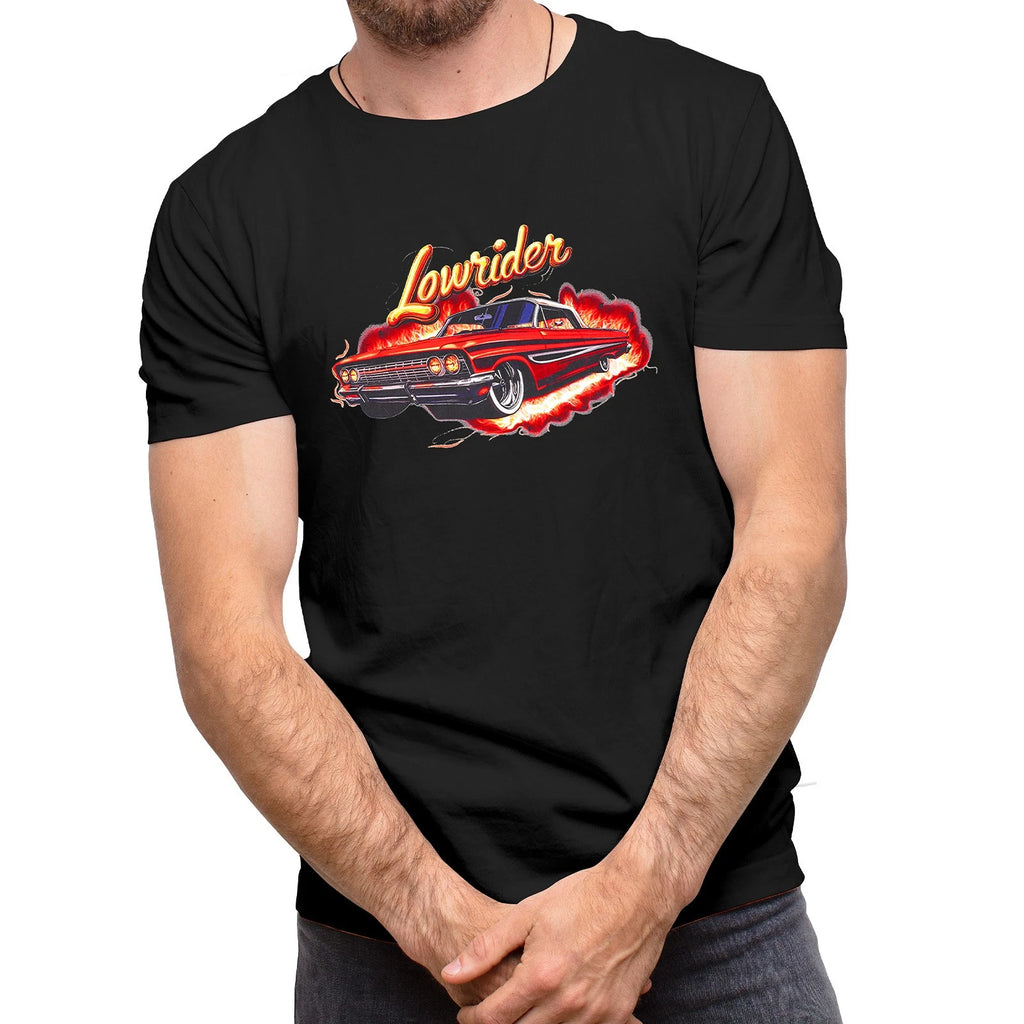 Men's Lowrider Muscle Car Graphic T-Shirt Retro Car Culture Cotton Crew Neck Tee